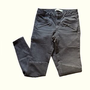Zara black Gray Moto Style Denim Skinny Jeans Ribbed Knees 4